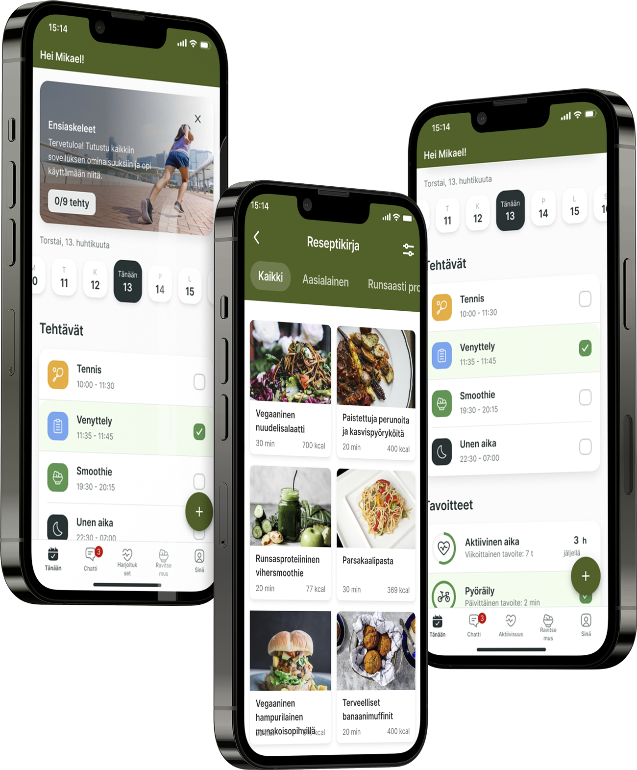 Valmennussovelluksen malli, jossa esitellään sovelluksen ominaisuuksia.